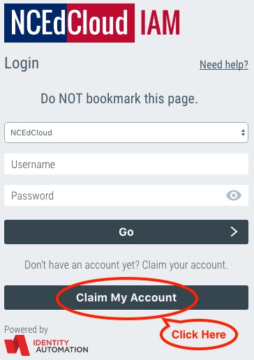 Student Account Claiming (Grades 6-12) | NCEdCloud IAM Service