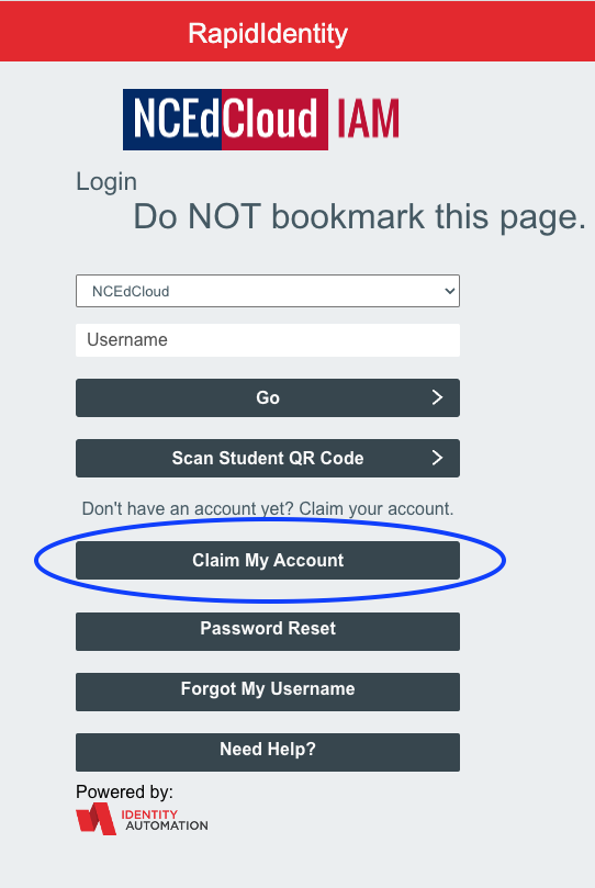 Claim My Account | NCEdCloud IAM Service